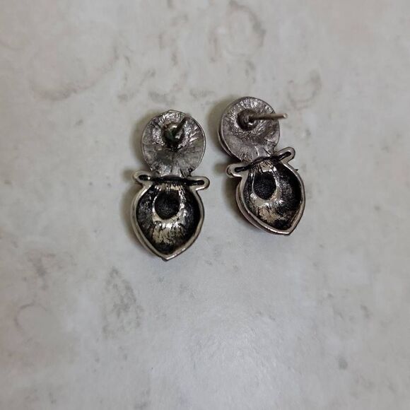 Pendant Silver Stud Earrings With Stone - Picture 3 of 7